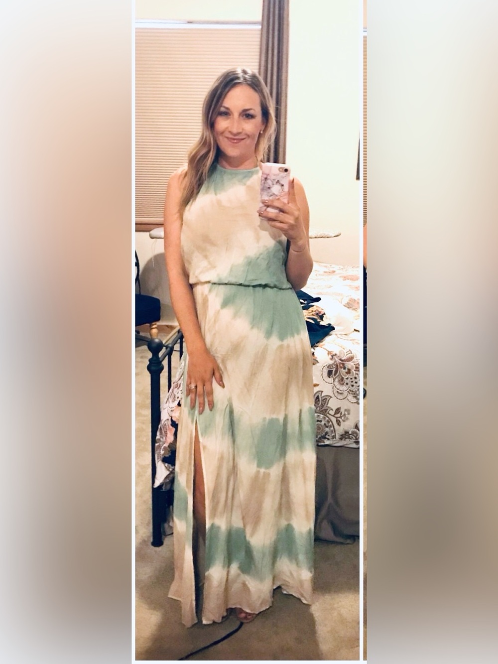 Aakaa Halter Maxi Sage and Cream Tie-Dye OmbrΓ© - NWT - Small